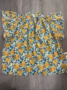 Trovata Ruffled Sleeve Floral Top in Blue, Yellow, Cream